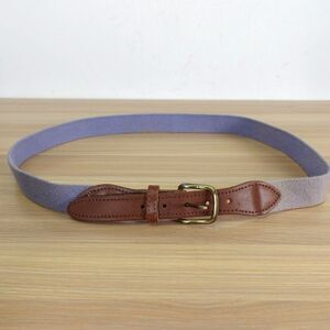 VINTAGE Retro Belt Womens Size Small Blue Canvas Solid Brass Genuine Leather Y2K